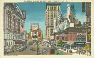 Times Square By Day Bond Pepsi Sign 1940 York City Linen Postcard