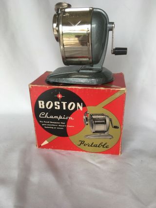 Antique Boston Pencil Sharpener Desktop Champion Pinch Feed Vintage 1960 