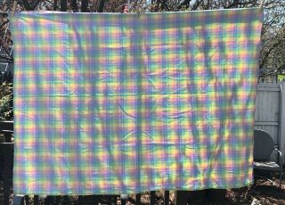 Pastel Plaid Tablecloth 48 X 66 Oblong Yellow Pink Blue Green Plaid