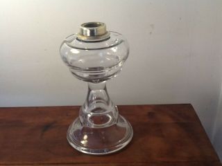 Antique Pressed Glass Oil Lamp Font Brass Collar Unique Waved Glass 9 " Tall