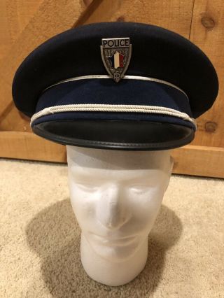Vintage French Police Officers Hat Cap France Navy Blue -