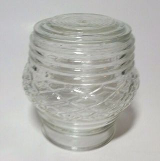 Vtg Ribbed Jelly Jar Globe Bulging Clear Glass Porch Light Shade 3 