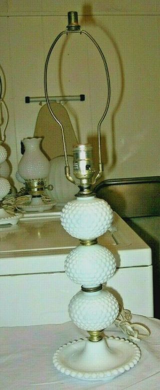 Vintage White Milk Glass Hobnail Pattern Table Lamp 23 1/2 " Tall
