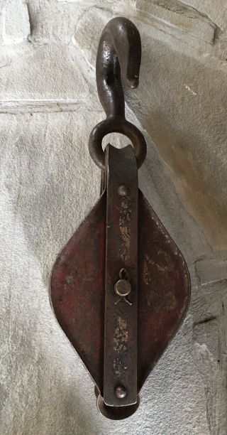 Antique Iron Metal Pulley Heavy Duty Cast Iron Hook Tobacco Warehouse Find 28