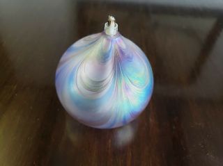 Hand Blown Iridescent Art Glass Blue Swirl Oil Lamp