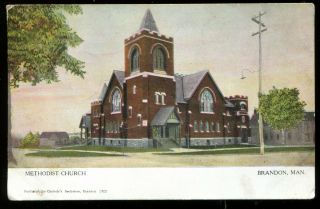 Vintage Postcard View Of The Methodist Church Brandon Man.  Canada 1909