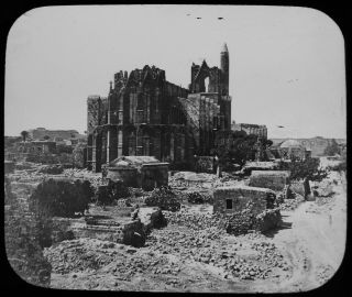Antique Magic Lantern Slide Ruined Cathedral Cyprus C1890 Old Photo