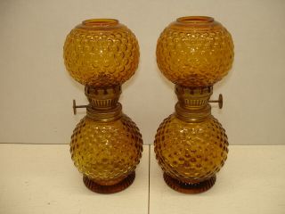 Vintage Nasco Amber Hobnail Miniature Oil Lamps