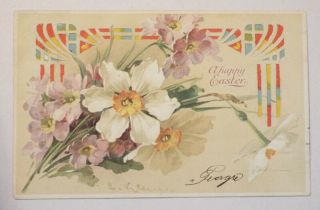 Antique Htl Postcard Hold To Light Happy Easter 1907 Flowers Vintage Holiday