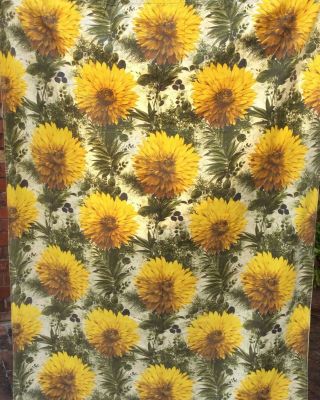 Vintage Fabric/Curtains 1960s Wemco Sunflower Print ' Cira Sole ' 161 x 103cm Each 5
