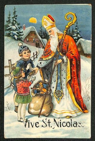Belgium Vive St Nicholas Red Robed Santa Claus Children 41912 Postcard