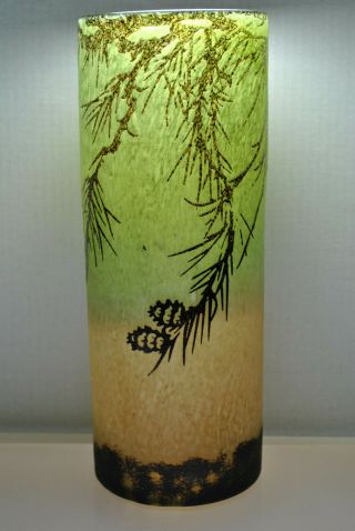 Gorgeous Carved Glass Cameo Vase With Raised Tree Branches