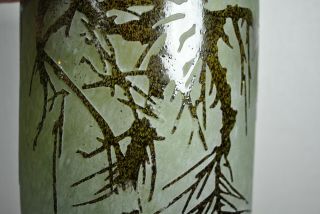 GORGEOUS CARVED GLASS CAMEO VASE WITH RAISED TREE BRANCHES 7