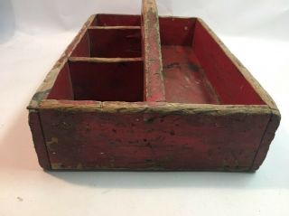 Vintage Distressed Red Painted Wood Tool Caddy Handle Divided Storage Box 4