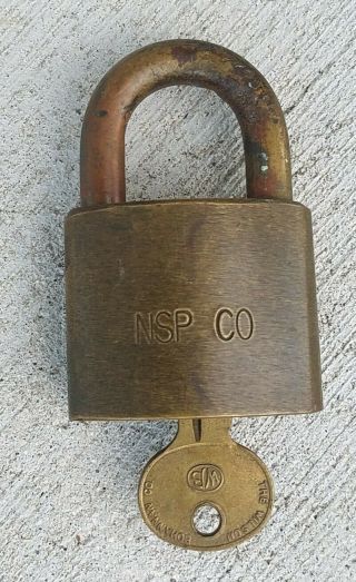 Vintage Nsp Co Northern States Power Co Brass Padlock W Key Wilson Bohannan Lock