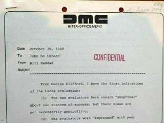 Delorean Motor Docs About Lucas / Star Wars And 1982 Jzd Remarks