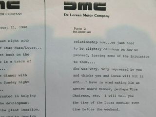 DELOREAN Motor Docs about LUCAS / STAR WARS and 1982 JZD Remarks 2