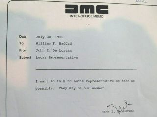 DELOREAN Motor Docs about LUCAS / STAR WARS and 1982 JZD Remarks 3