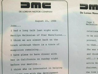 DELOREAN Motor Docs about LUCAS / STAR WARS and 1982 JZD Remarks 6