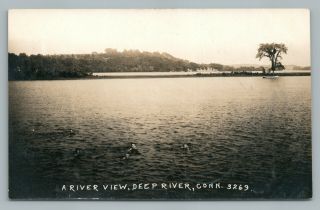 Deep River Ct Swimming Rppc Connecticut—rare Antique Photo Postcard 1914