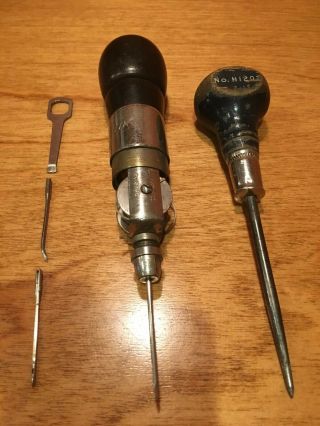 Vintage Stanley Handyman Scratch Awl,  No.  H1202,  And Vintage Wooden Sewing Awl