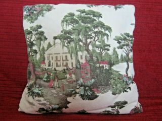 Vintage Bark Cloth (15 X 15) Pillow Depicting A Southern Plantation