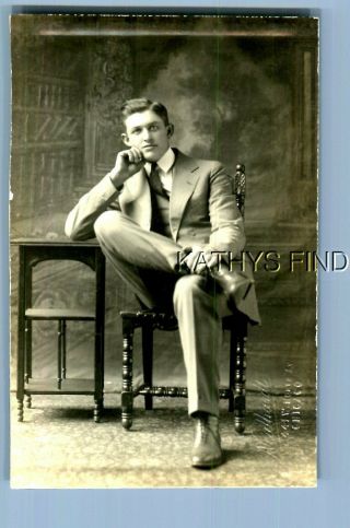 Real Photo Rppc V,  7286 Man In Suit Posed Sitting In Chair With Leg Crossed