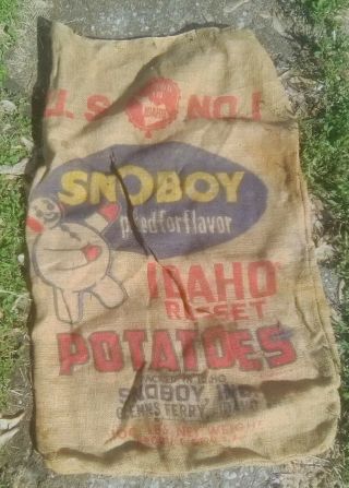Vintage Snoboy Potatoes Gunny Burlap Sack Glenn 