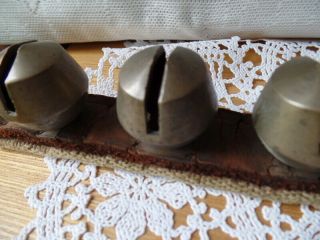 11 Antique Brass Sleigh Bells On Leather Strap Very Loud