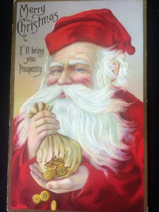 Antique Vintage 1910 - 15? Embossed Christmas Postcard Santa