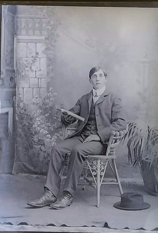 Young Man Sitting Reading Book Glass Plate Photo Negative 1890 - 1918 5x7 341
