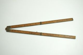 Vintage Stanley No 10 Wood And Brass Folding Ruler 24 " Long Total 4 Fold Rule