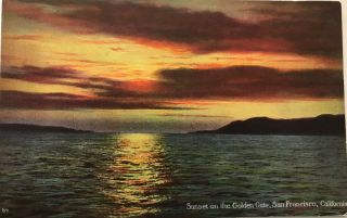 Sunset On The Golden Gate Vintage Antique Postcard 1920s