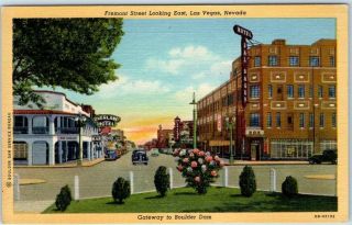 Las Vegas,  Nevada Postcard " Fremont Street Looking East " Curteich Linen 1940s