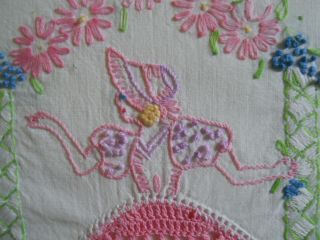 Vtg White Cotton Southern Belle Pillowcases - Pink Crocheted Skirt - Arbor 4