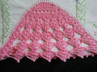 Vtg White Cotton Southern Belle Pillowcases - Pink Crocheted Skirt - Arbor 5
