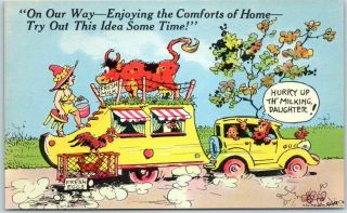 1940s Ray Walters Postcard Trailer Camping Humor Kropp Linen Soc Canada Comic 10