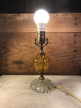 Vintage Amber And Clear Glass Table Lamp With Hobnail Base