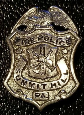 Summit Hill Pa Fire Department Badge Vintage Fire Police