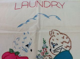 Vintage Cotton,  Embroidered Laundry Bag,  Kittens,  18 " X 27 "