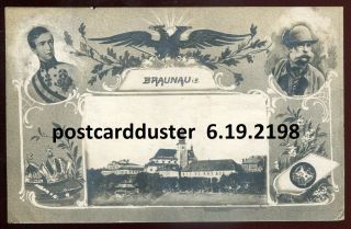 2198 - Austria Braunau 1908 Town Hall.  Royalty Kaiser.  Patriotic.  Real Photo Pc