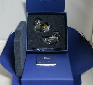Swarovski Silver Crystal Mandarin Ducks With Water Base (damage Male Duck)