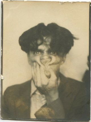 Photo Booth Man Making Weird Face Unusual Obscure Funny Vtg Found
