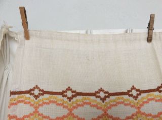 Pair Vintage Mid Century Kitchen Curtains Orange Brown Woven Fringe 29” W 35” L 5