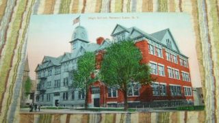 Old Color Rppc ? Postcard High School Saranac Lake York N Y