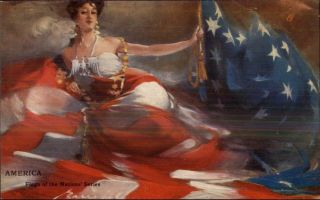 Woman Covered By Huge American Flag Barribal C1910 Postcard
