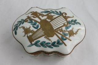 Vintage Fbs France Hand Painted Porcelain Hinged Jewelry Trinket Box Music