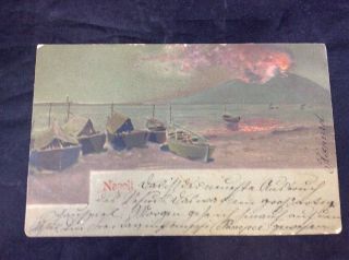 Naples Italy Volcano Vintage Early 1900s Hand Color Print Postcard