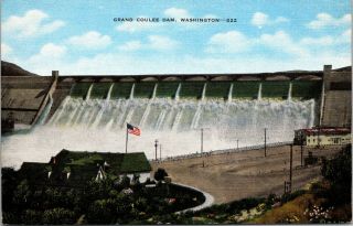 Grand Coulee Dam Washington Wa Washington St.  Flag Vintage Unposted Postcard