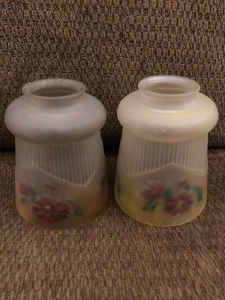 Set Of 2 Vintage Antique Ceiling Light Frosted Glass Shades Victorian Flowers